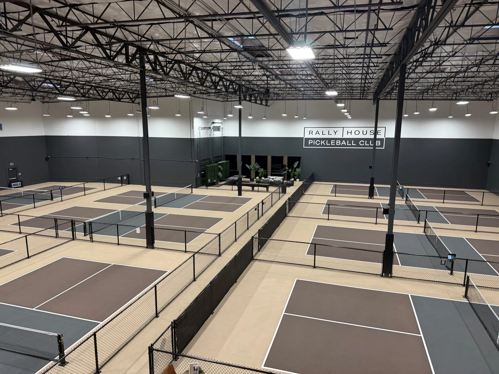 The indoor pickleball courts at Rally House, Carlsbad