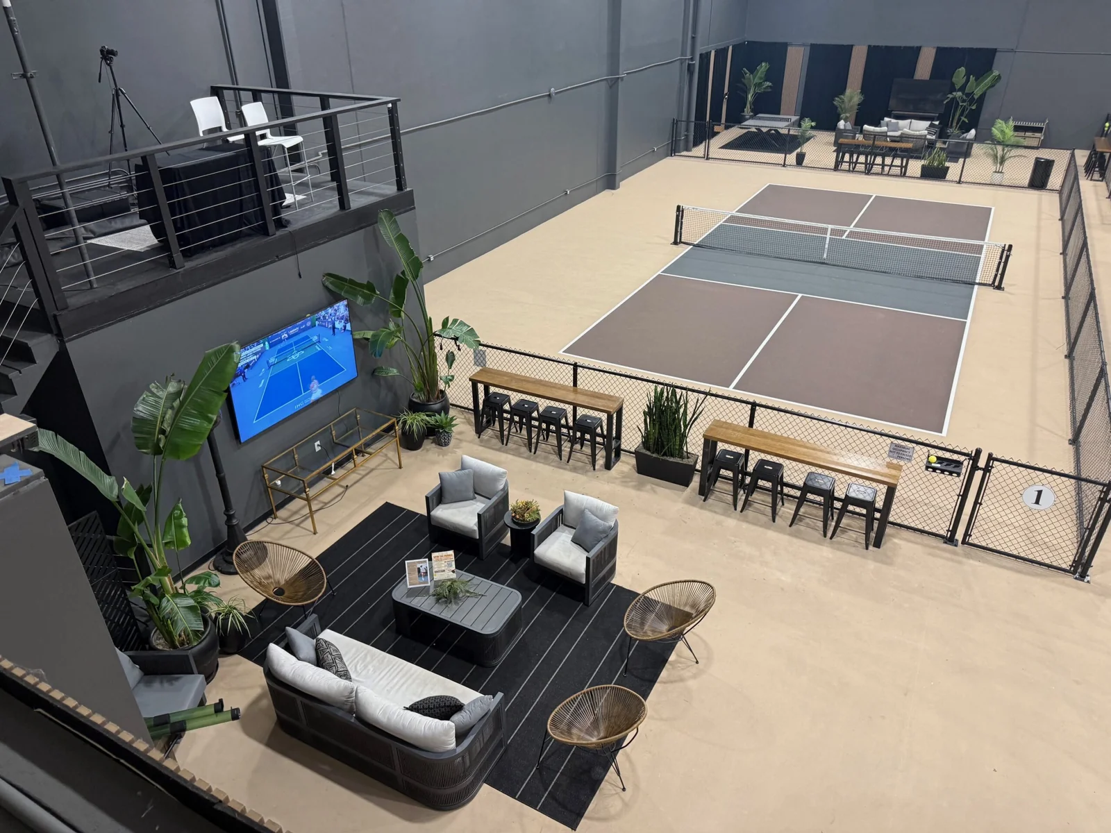 Courtside lounge seating at Rally House